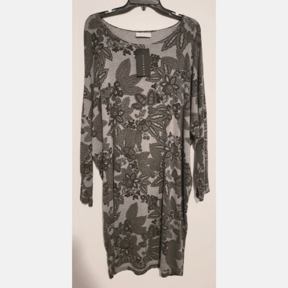 Bryn Walker Alanna French Terry Floral Print Cocoon Tunic Dress Dove Medium NWT - Picture 3 of 8